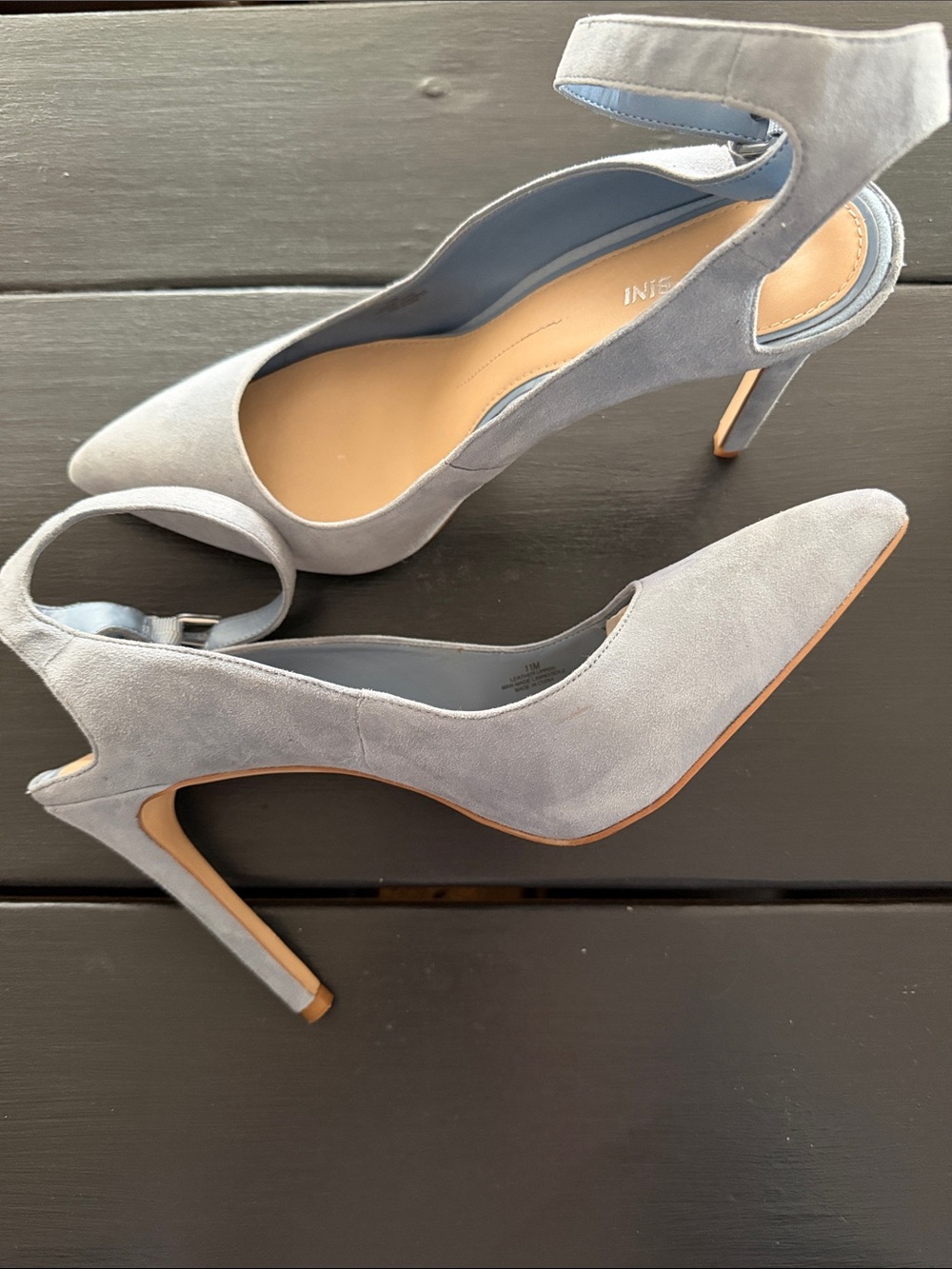 Gianni Bini Light Blue Gray Suede Pointed-Toe Ankle-Strap Heels
